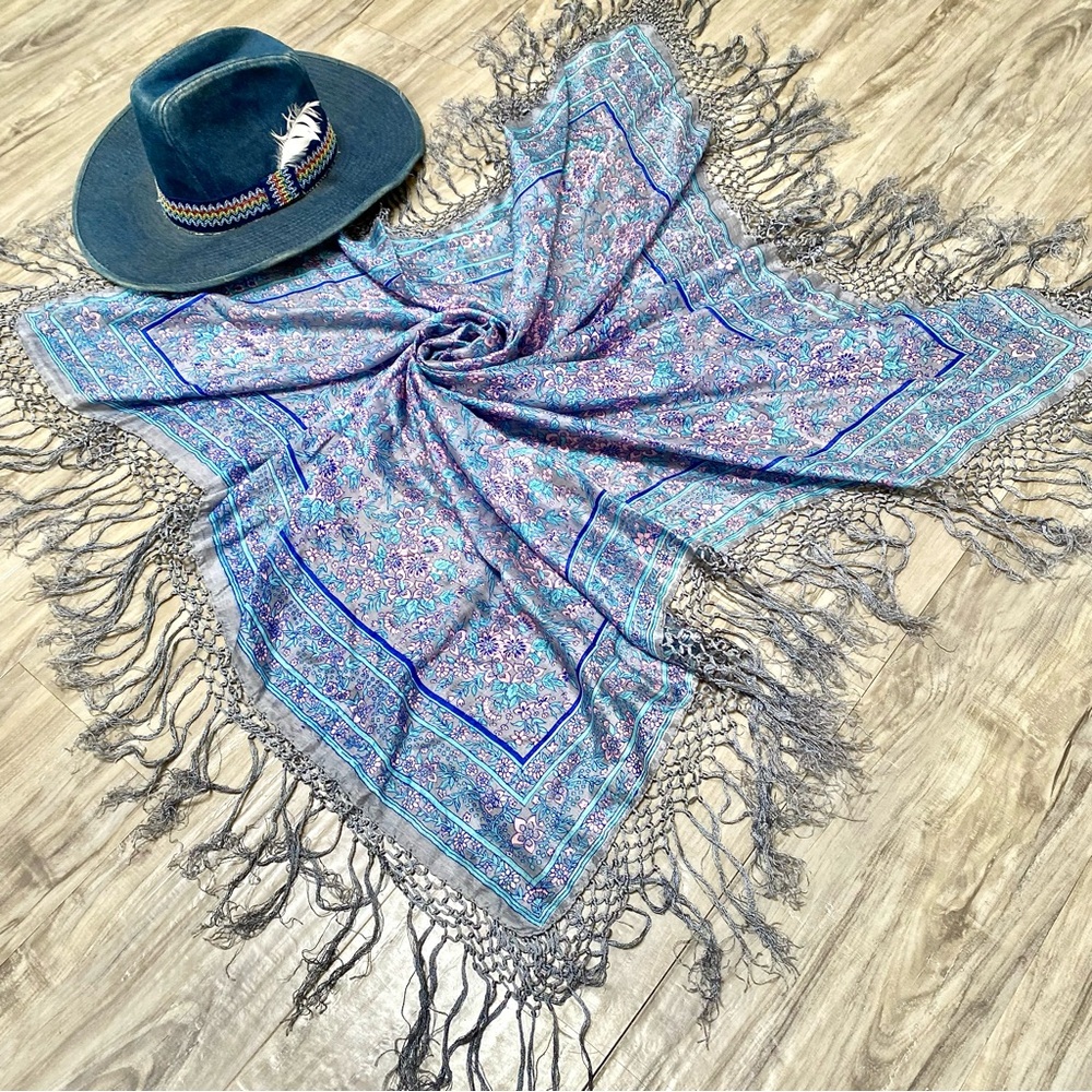 Fringe SILK boho scarf/body wrap w shabby chic prairie country farmhouse vibe - Picture 1 of 13